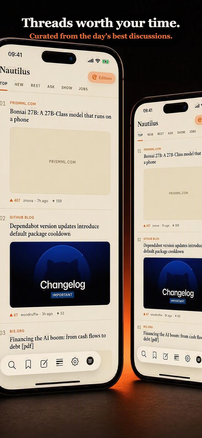 Nautilus running on several iPads, showing the Top feed