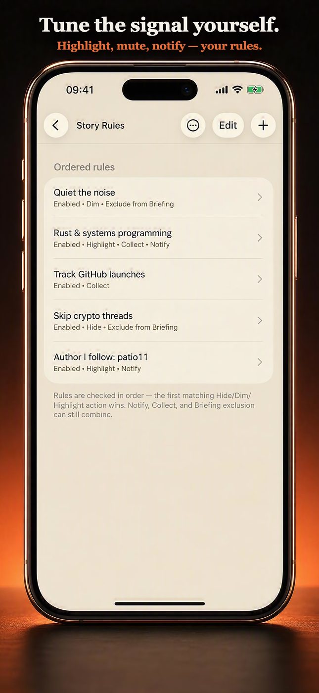 Story Rules feed filtering screen